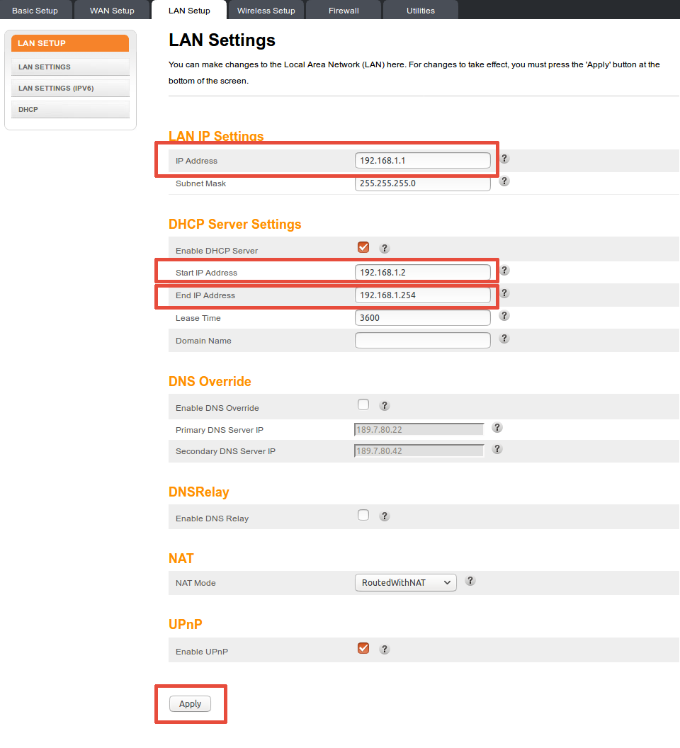 IP LAN Setup